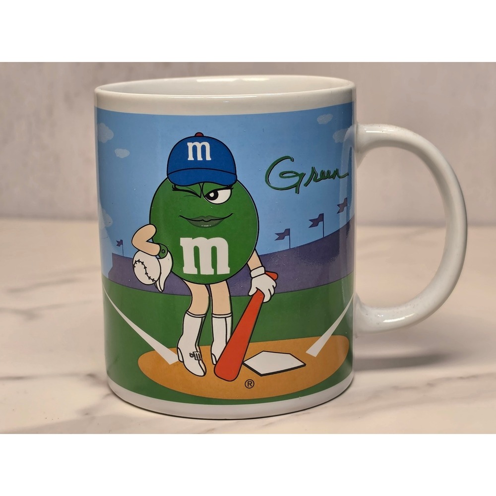 Vintage 2002 M&Ms Galerie Coffee‎ Mug Green Baseball Yellow Basketball Sports